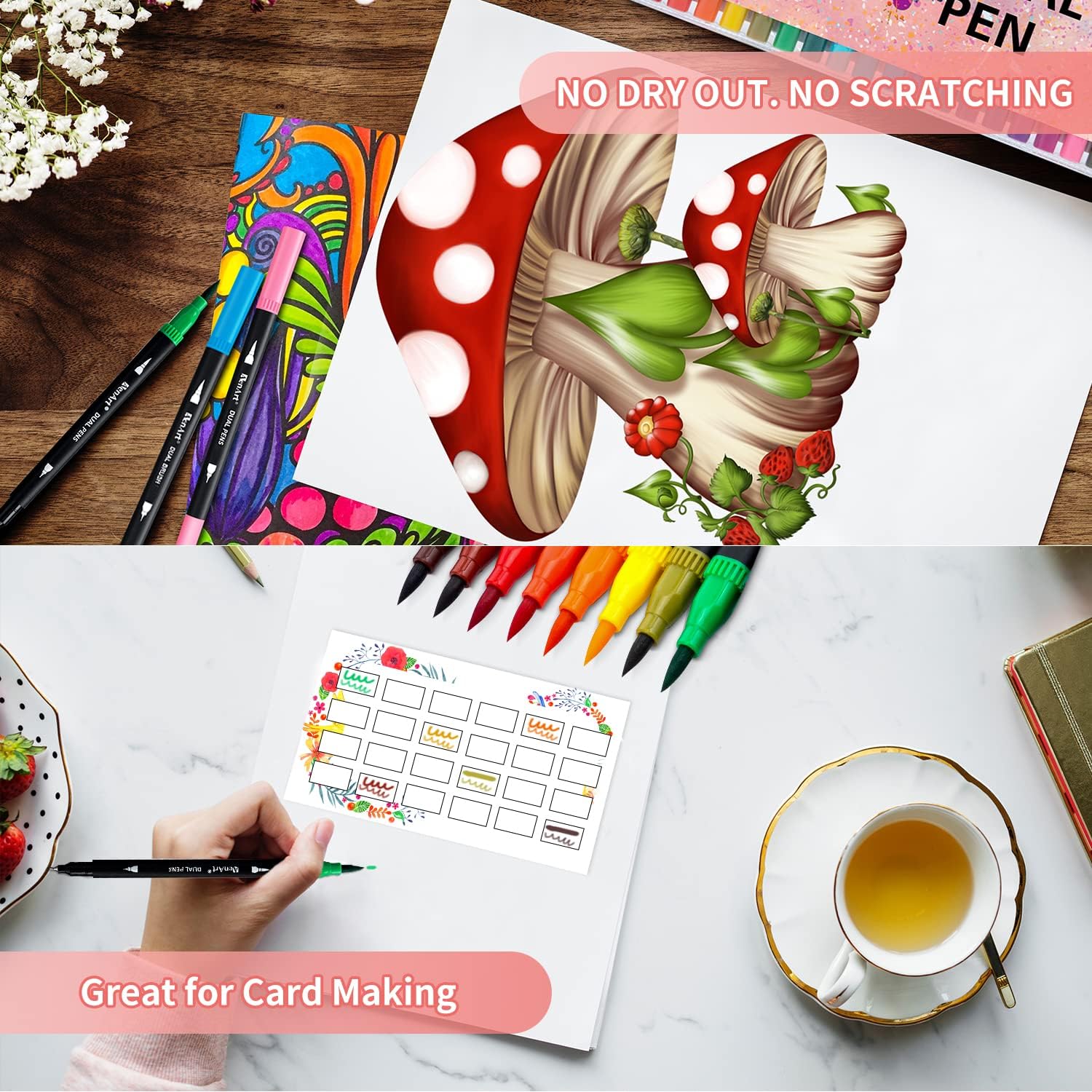 36 Dual Brush Markers for Adult Coloring Books, Double Tip Pens Art Set - Image 7