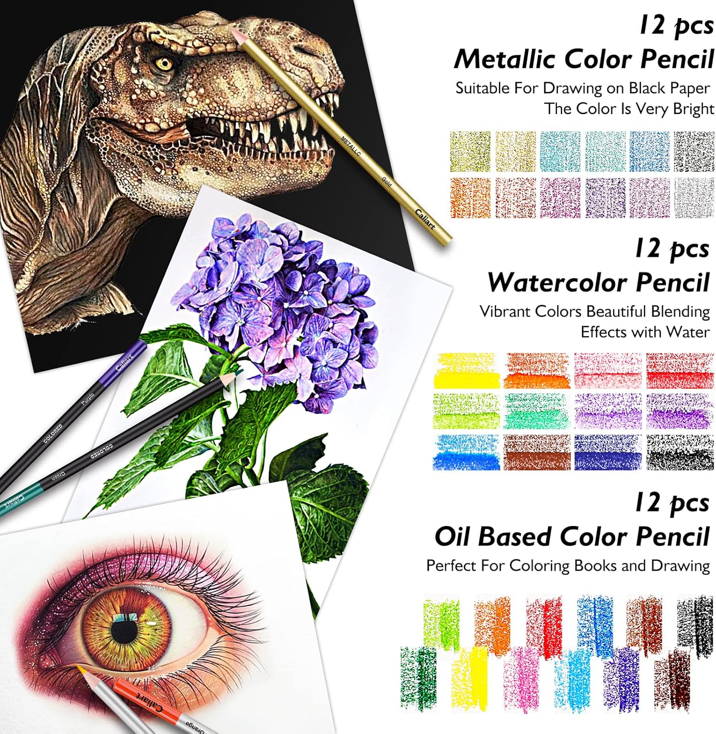 Caliart 176PCS Art Supplies Sketching Kit, 100 Sheets 3-Color Sketch Book - Image 4