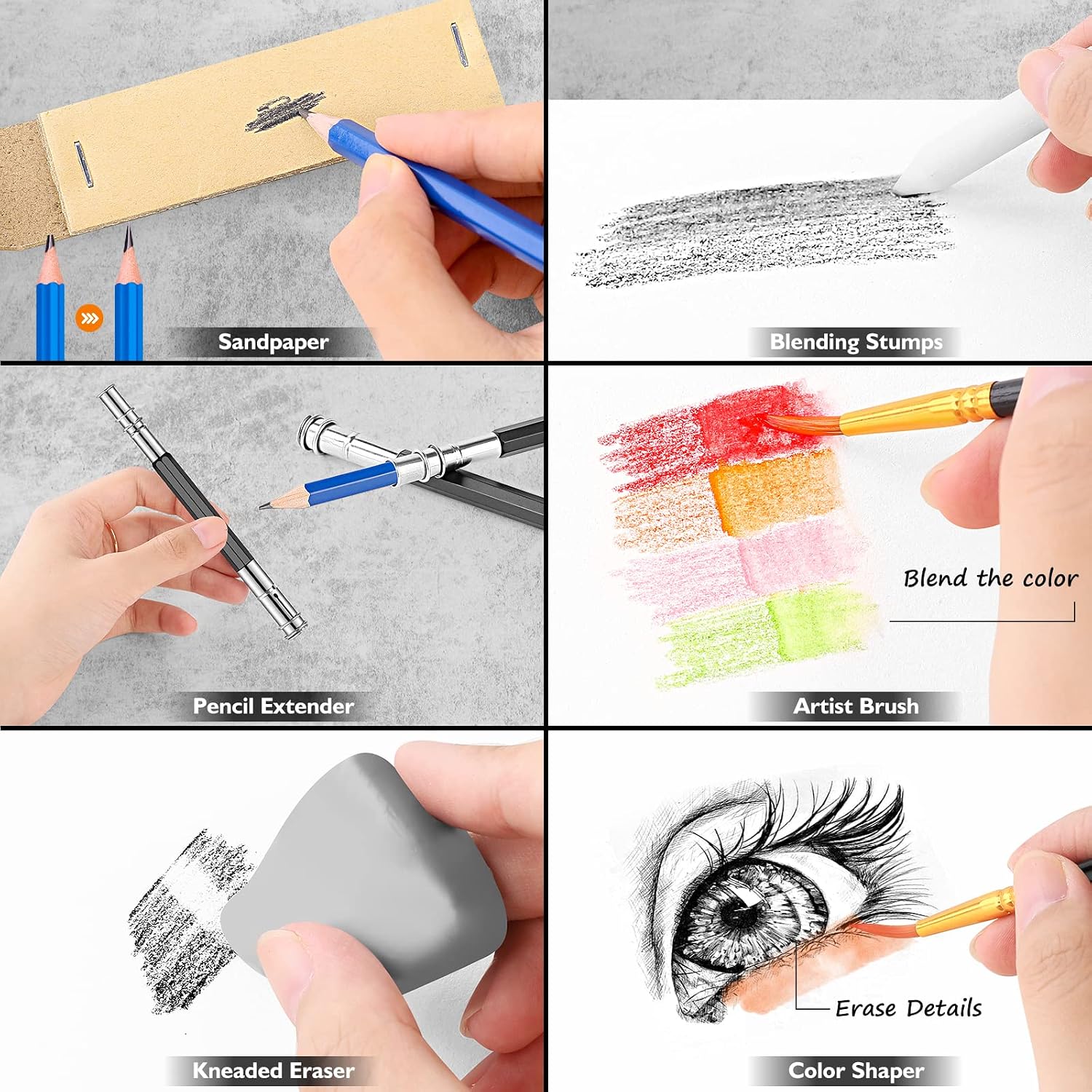 Caliart 176PCS Art Supplies Sketching Kit, 100 Sheets 3-Color Sketch Book - Image 6