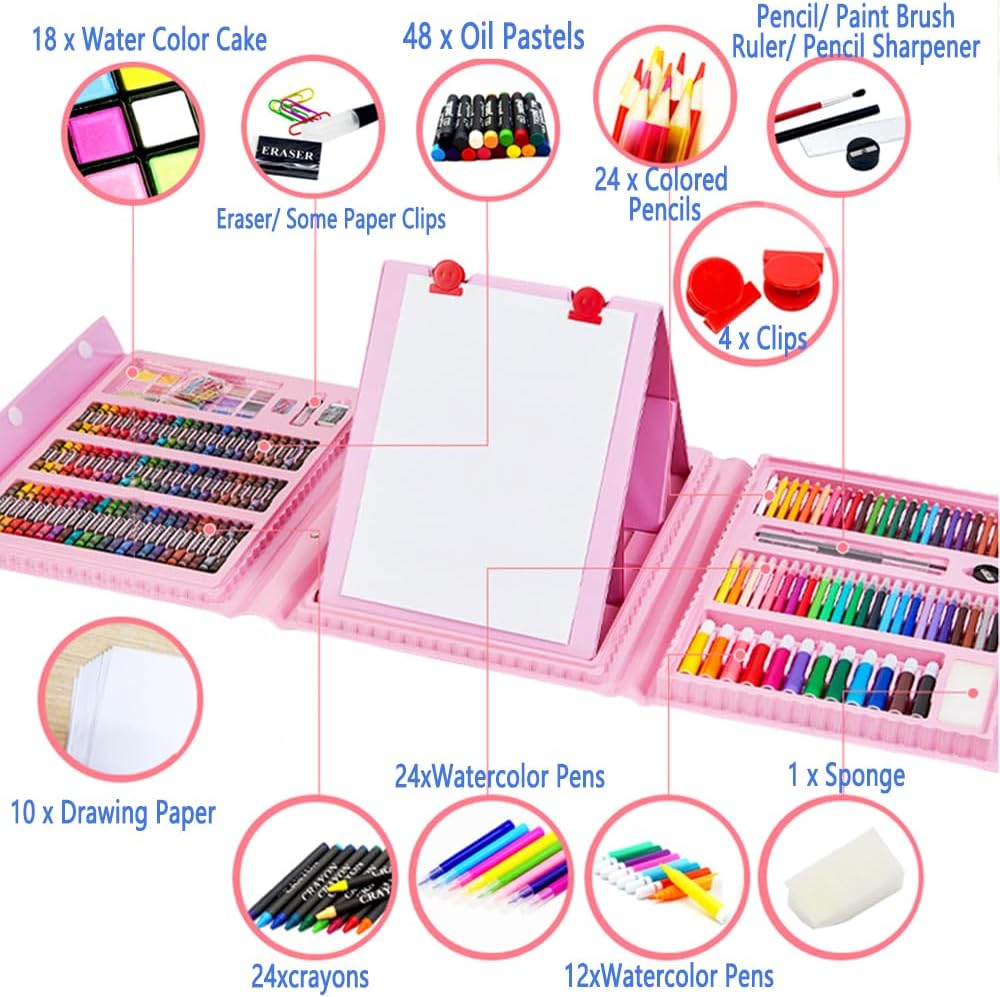 DLUCKY 208 PCS Art Supplies Drawing Art Kit Adults for Kids Art Set,Pink - Image 5